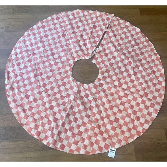 Shannon Retseck Studio Checkered French Linen Tree Skirt in Peach/Sienna New - Picture 1 of 6